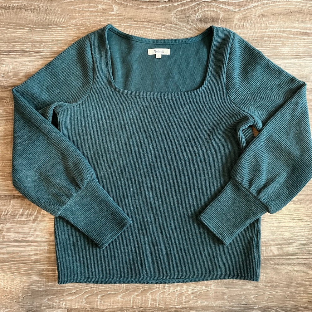 Madewell Women’s Medium Turquoise Ribbed Long Sleeve Square Neck Top